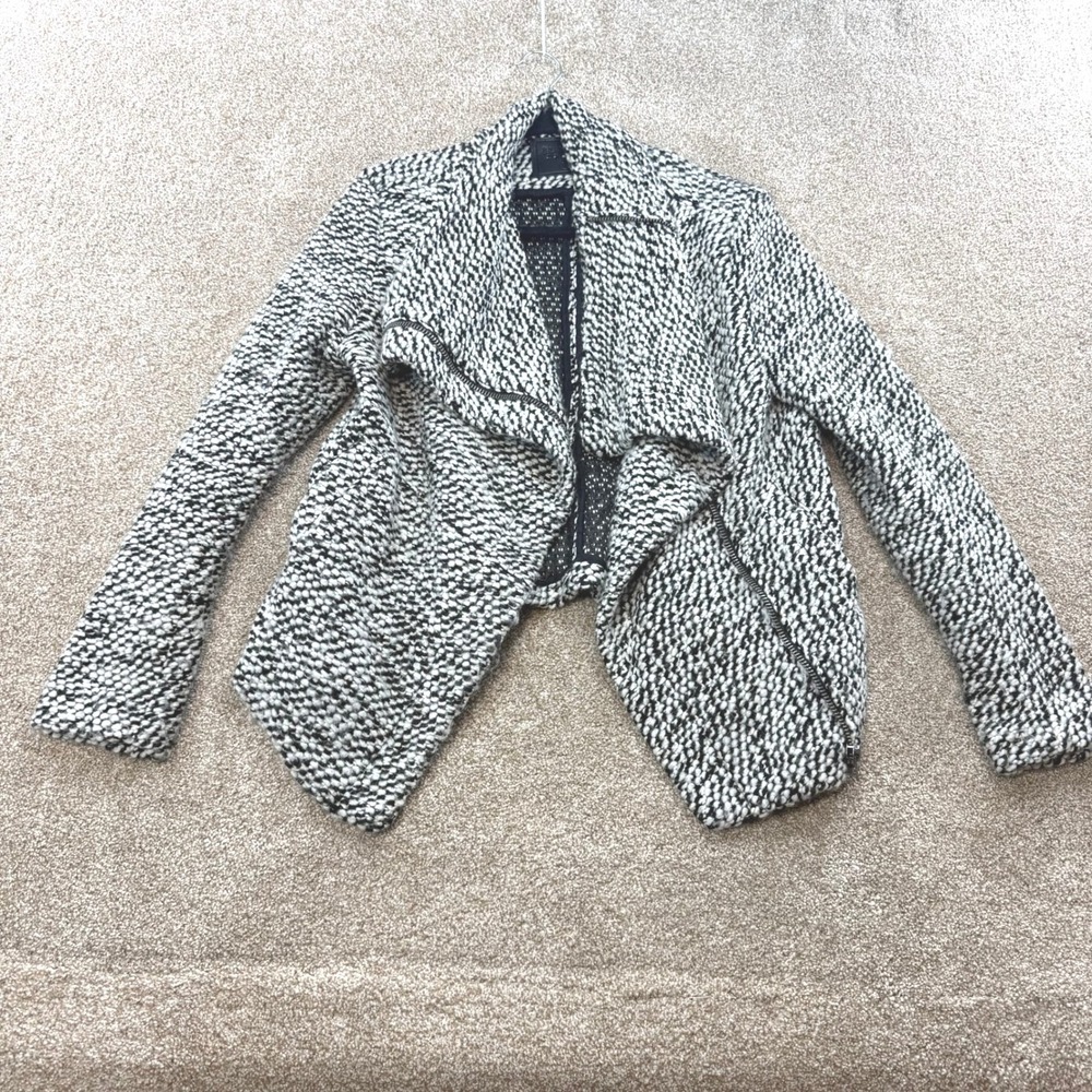 Blank NYC Womens Black White Textured Knit Moto Jacket Medium Fall Office Work